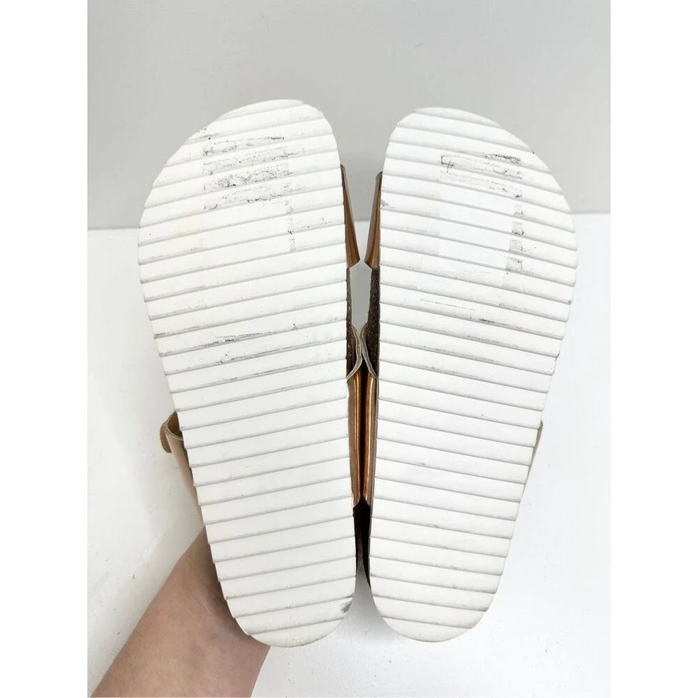 Lisa Vicky Womens Rose Gold Metallic Triple Strap Cork Footbed Sandals Size 6M‎